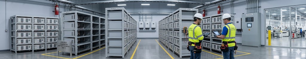 A scalable commercial lithium battery storage room for industrial applications